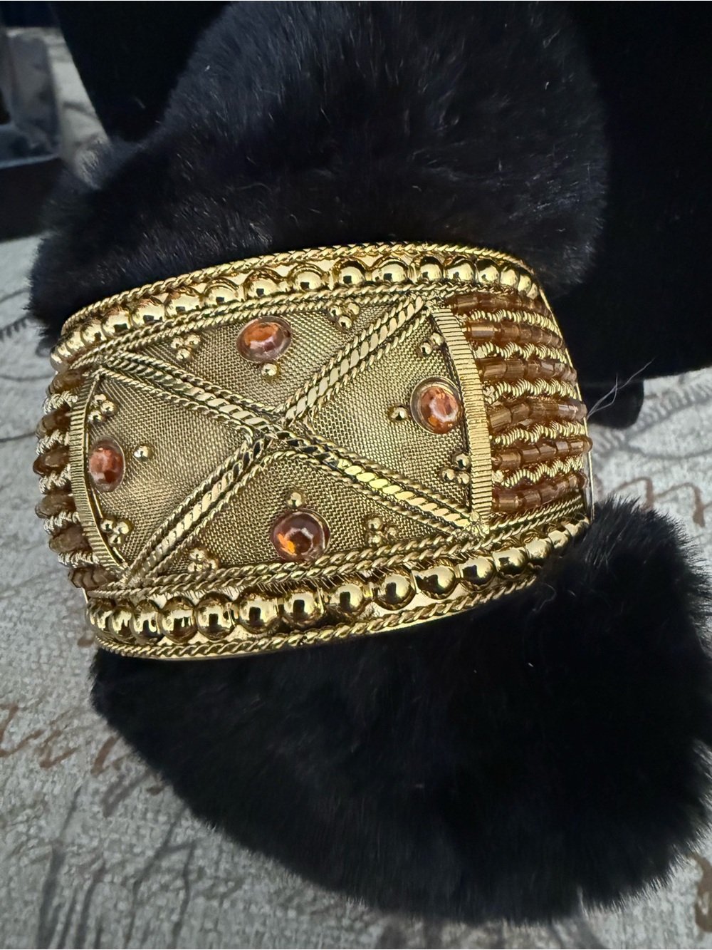 Brass Cuff Bracelet with Amber Stones
